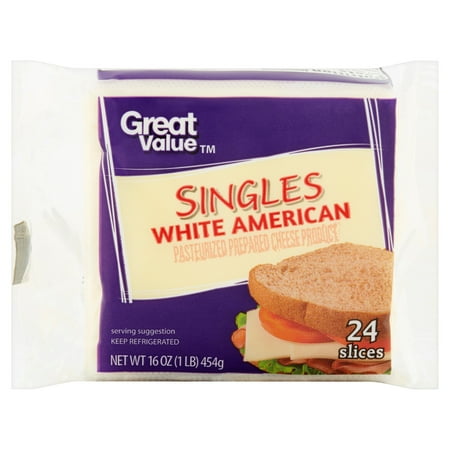 Great Value Singles White American Cheese Slices, 24 count, 16 oz