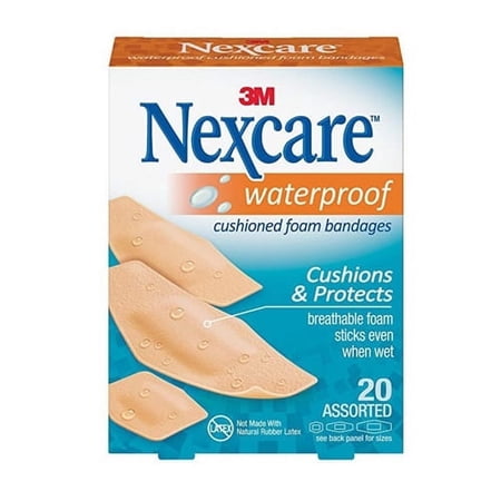 3M Nexcare Waterproof Cushioned Foam Bandages, Assorted Sizes, 20 Ea, 6 Pack