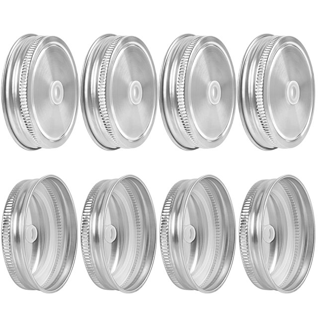 Couvercles de Bocaux Mason, 8 Pcs 70mm Couvercles de Bocaux Mason à Ouverture Régulière avec Trou pour Paille Couvercles de Bocaux en Acier Inoxydable Étanches Couvercles de Bocaux Antirouille