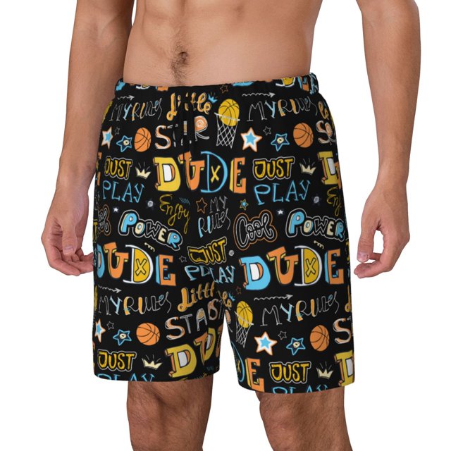 Saiise Basketball for Mens Swimming Trunks Swim Trunks Quick Dry Swim Shorts with Mesh Lining Funny Swimwear Bathing Suits-X-Large