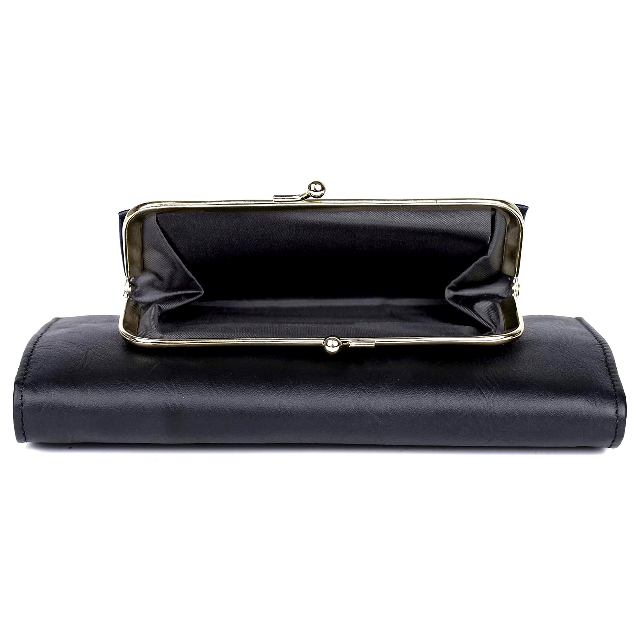 Julia Buxton Women's Heiress Organizer Clutch Leather, Black
