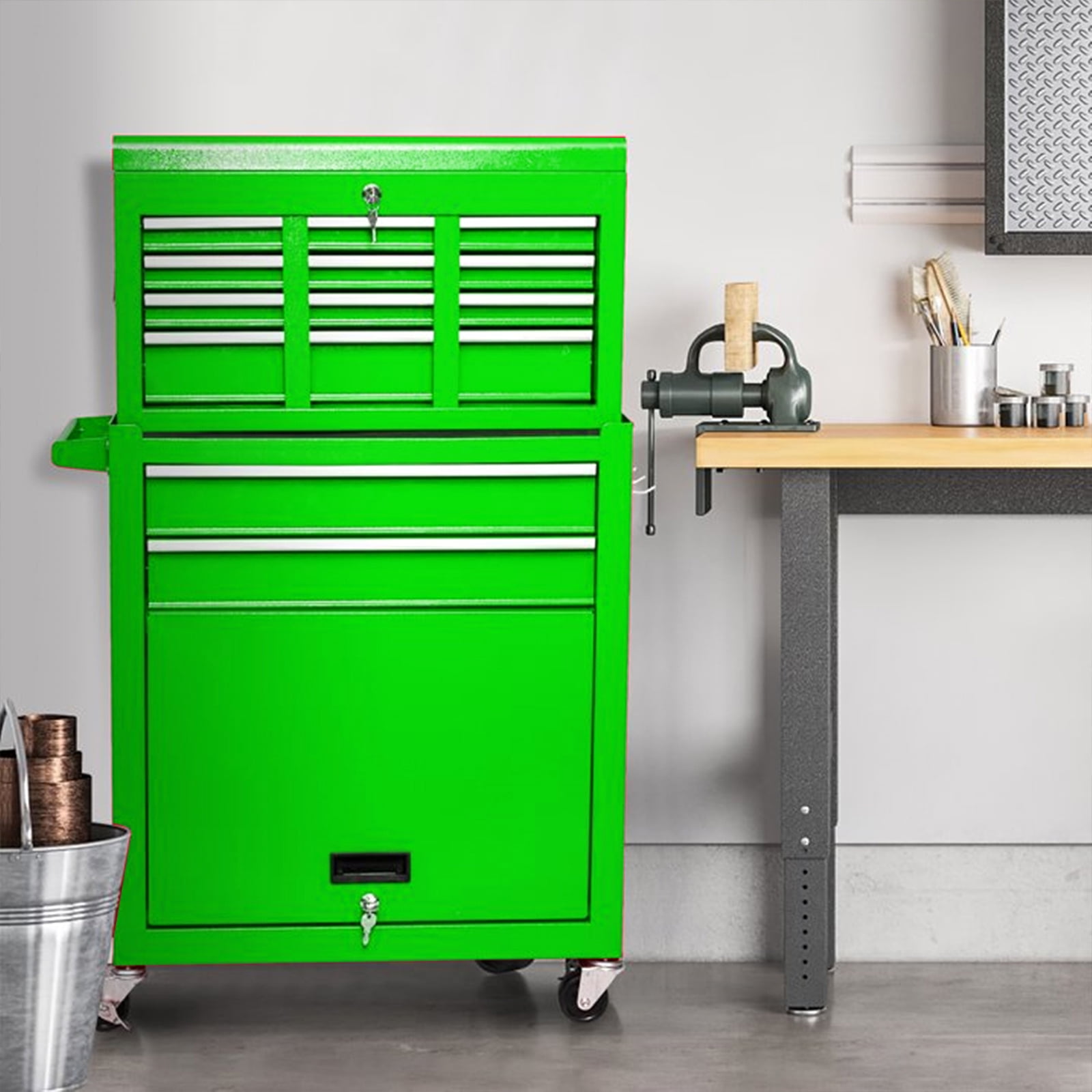 Clickoods 8-Drawer Rolling Tool Chest with Lockable Toolbox, Large Metal Cabinet for Garage & Workshop, Green