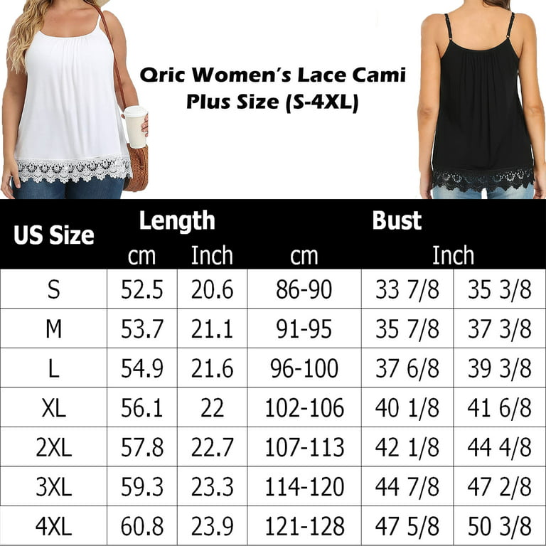 QRIC Women Plus Size Cami with Built in Bra Cup Summer Casual Flowy Relaxed  Swing Pleated Lace Adjustable Straps Camisole, XXL