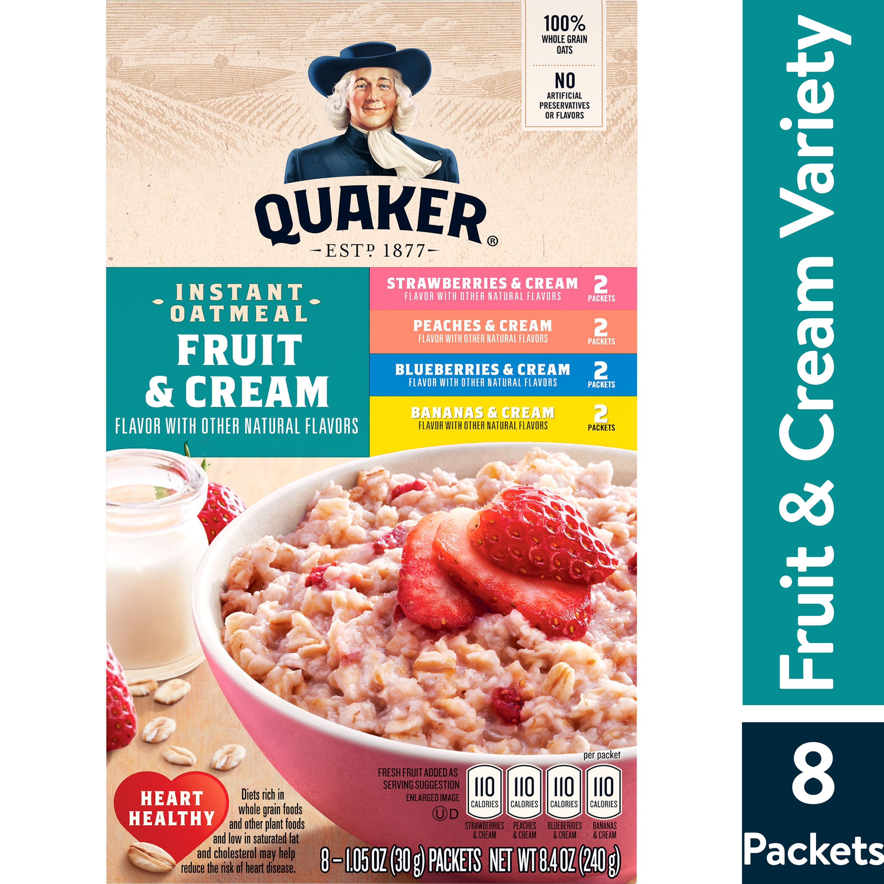 Quaker, Fruit & Cream Oatmeal, Variety Pack, 1.05 oz, 8 Packets ...