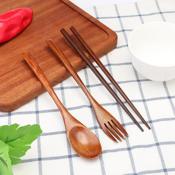 Juego De Cubiertos De Vajilla De Cuchara De Tenedor De Palillos De Madera Portátiles Japoneses (C)