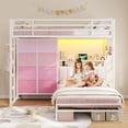 thumbnail image 3 of Twin Over Twin Bunk Bed with Storage Drawers & Stairs, L-Shaped Bunk Beds with LED Lights & Charging Station & Storage Headboard & Safety Guardrail for Teen/Adults, Pink&White, 3 of 9
