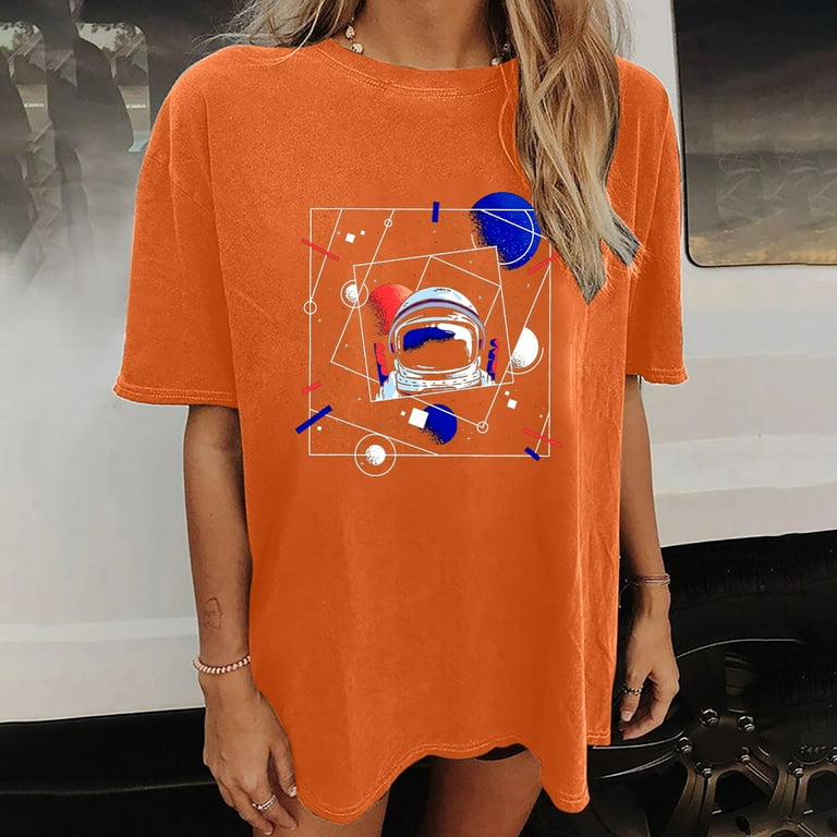 Rqyyd Reduced Graphic Tees for Womens Oversized T Shirts Trendy Aesthetic Summer Tops Vintage Short Sleeve Astronaut Shirt Casual Baggy Clothes(Army