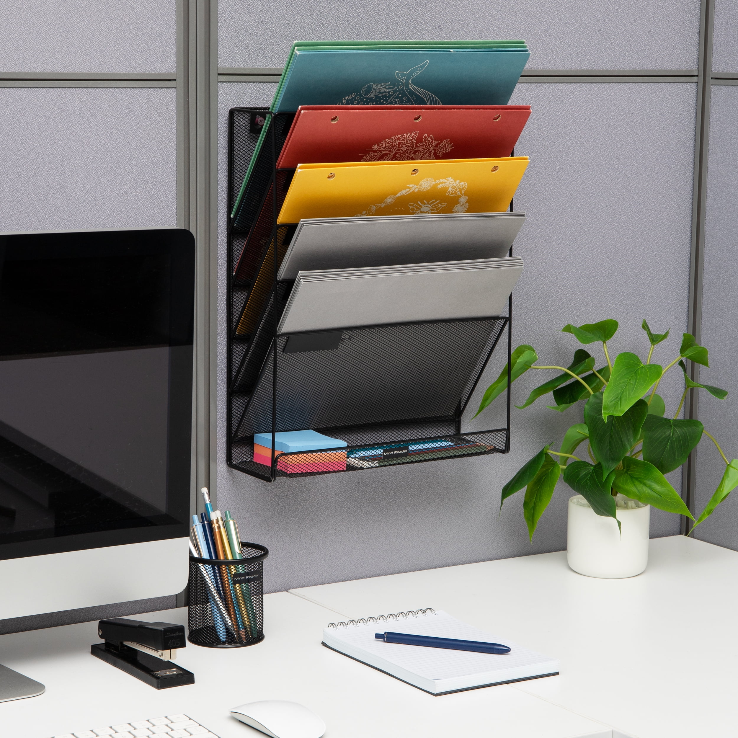 Mind Reader 5-Tier Vertical File Storage, Desktop Organizer, Wall Mount, Office, Metal, Black