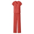 thumbnail image 5 of Loungewear Outfits for Women Womens Summer Travel Outfits Sleeveless V Tank Tops with Drawstring Wide Leg Pants Flowy Beach Vacation Wear Orange XL, 5 of 6