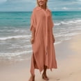 thumbnail image 5 of Xdegoge Women's Swimwear Cover Ups One Piece Button Down Short Sleeve Shirt Dress Tie Knot Front Flowy Beach outfits Summer Vacation Seaside Resort, 5 of 9