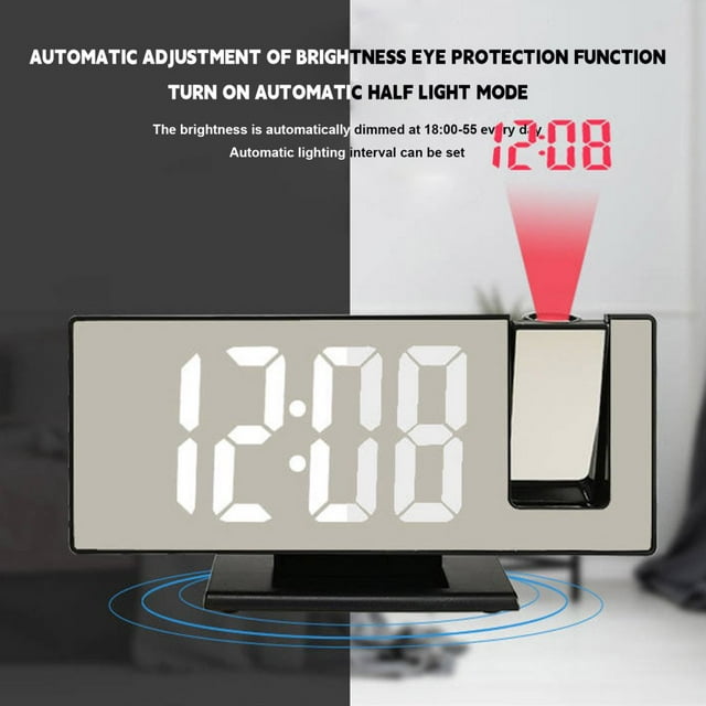 LED Mirror Electronic Clock Auto Adjust Brightness Design Suitable for Bedside Table