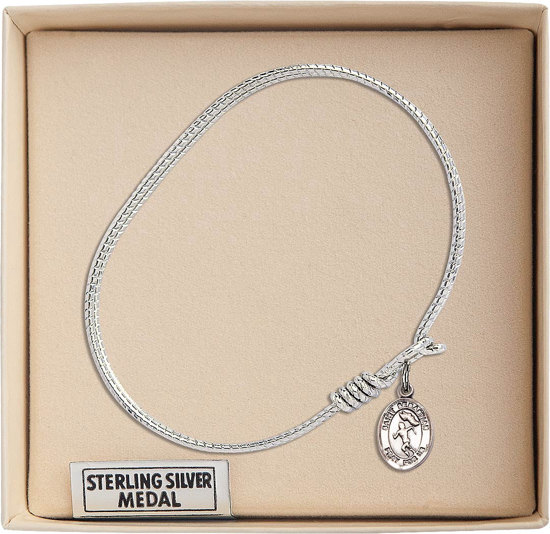 6 1/4 inch Oval Eye Hook Bangle Bracelet w/ St. Sebastian/Track&Field in Sterling Silver