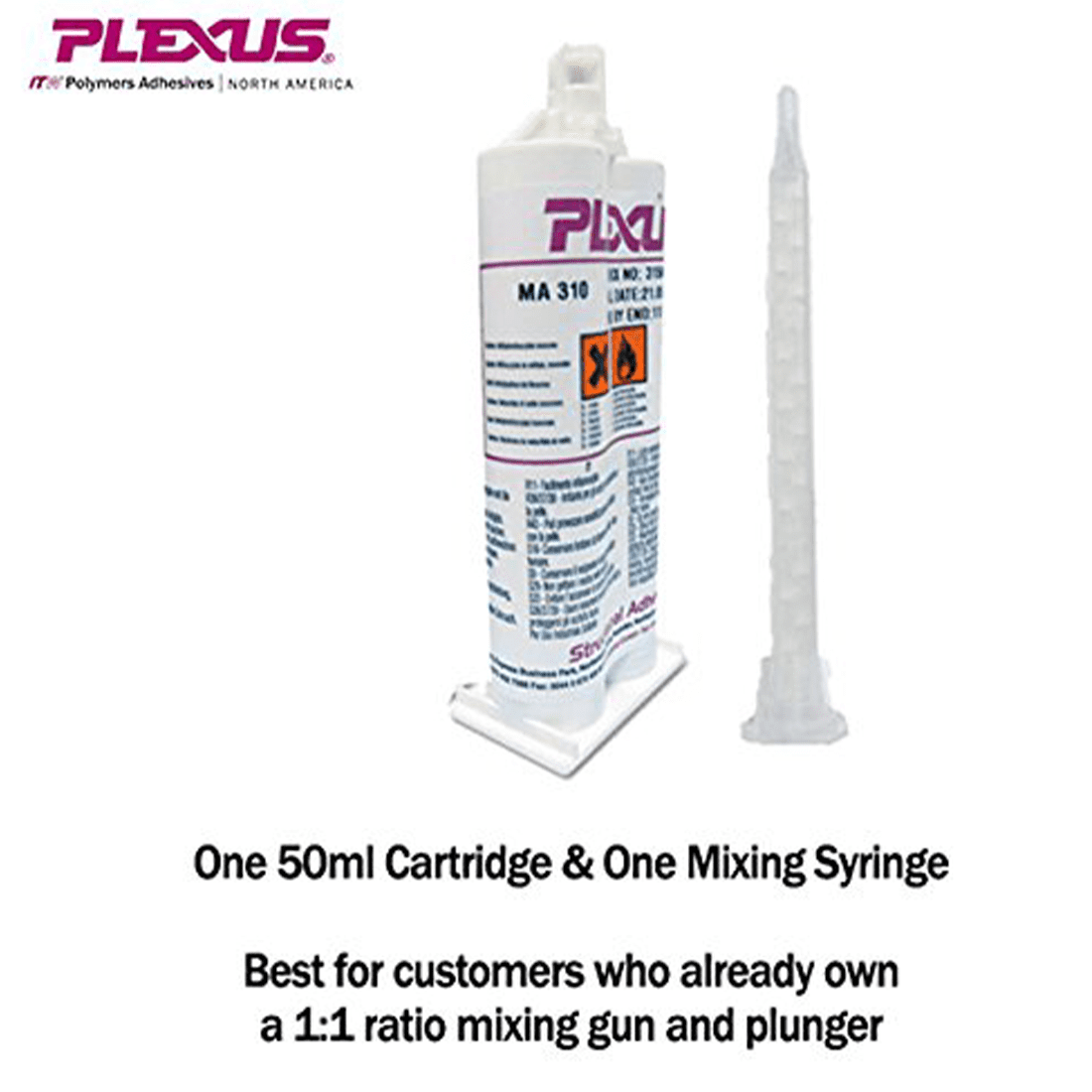 Plexus MA310 All Purpose High Strength MMA Adhesive 50ml/1.7oz Cartridge (#31500)