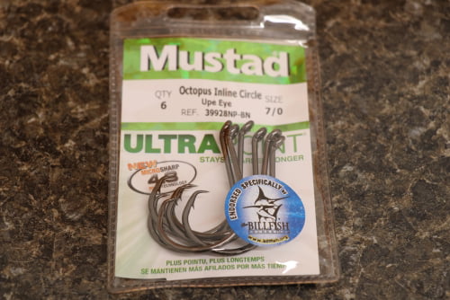 Mustad 39928NP-BN Size 8/0 Octopus Inline Wide Gap Circle Hooks Pack of 6 