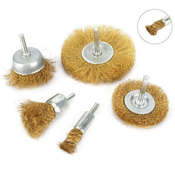 5Pcs Brass Wire Polishing Brush Wheel Set, Crimped Cup Brush with 1/4" Shank, 0.13mm Solid Brass for Drill