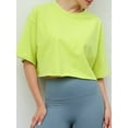 thumbnail image 5 of Short Sleeve Loose Crop Top Women Crew Neck Crop Shirt Drop Shoulder Casual Boxy Yoga Running Cropped Baic Tee Green XL, 5 of 6