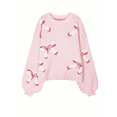 thumbnail image 3 of Pullovers à Manches Longues pour Femmes, Chandail-Over à Col Rond Côtelé Épais et Confortable pour le Printemps, Rose TG, 3 of 9