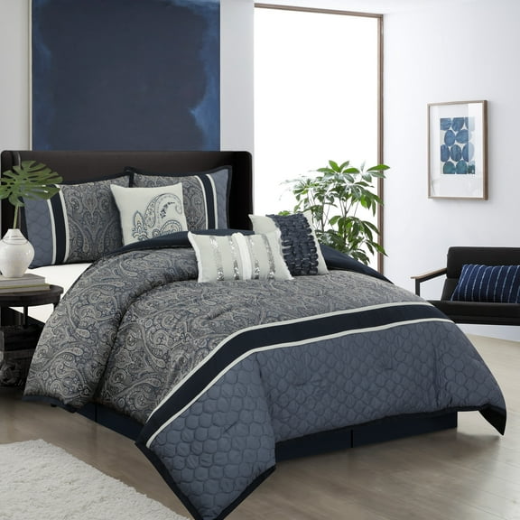 Nanshing Frances 7 Piece Paisley Jacquard Comforter Set, Queen