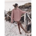 thumbnail image 6 of Women'S Oversized Sweaters Batwing Sleeve Mock Neck Jumper Tops Chunky Knit Pullover Sweater Pink M, 6 of 9