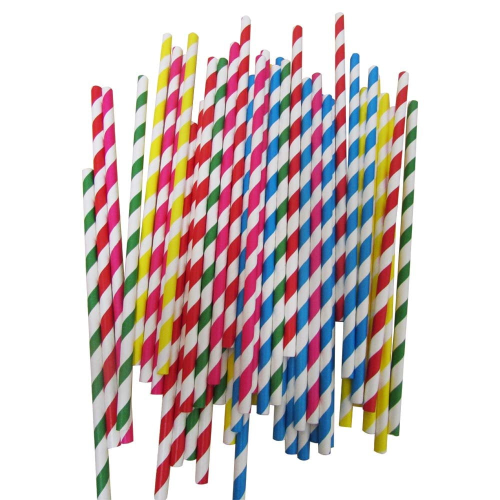 200 Striped Drinking Paper Straws Assorted Multi Colored Rainbow Party