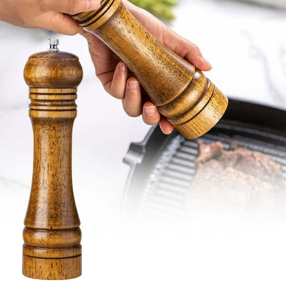 Solid Wood Salt and Pepper Grinder Set - Adjustable Coarse to Fine Grind, Ceramic & Carbon Steel Mechanism, Refillable Manual Mill for Cooking, BBQ, Picnic & Dining