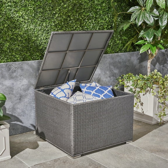 Rattan Outdoor Storage in Grey, 24.5in High / Hold Dishware and Double as Table