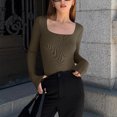 thumbnail image 3 of Lilgiuy Women's Threaded Low Neck Long Sleeve Tank Top Skinny Bodysuit for New Year Thanksgiving, 3 of 4