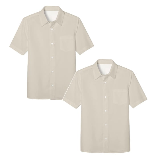 GobdXE Boys 2 Pack Short Sleeve Button Down Shirts Kids Solid Pocket Collar Dress Shirts Back to School Uniform Casual Daily Wear 7-8 Years,2PCSBeige