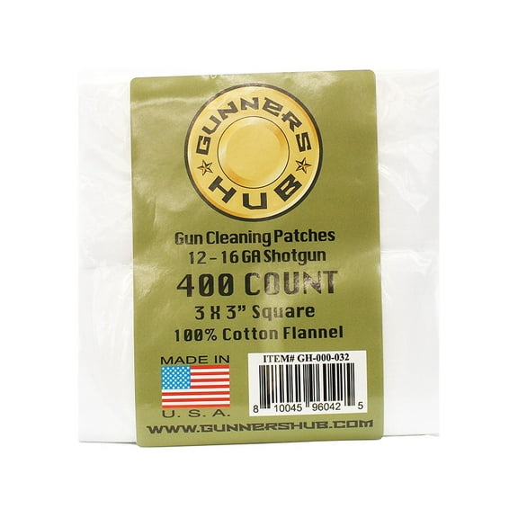 Gunners Hub Cotton Gun Cleaning Patches 12/16/20 GA Shotgun 400 Count