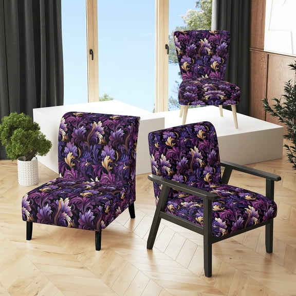 Designart "Royal Ragdolls In Deep Purple" Purple Paisley Upholstered Accent Chair - Glam Arm Chair For Bedroom