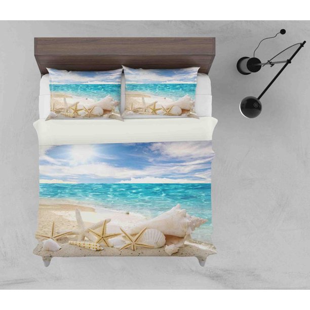 3D Tropical Beach Starfish Blue Sea Funda nórdica Juego de cama Set Funda nórdica