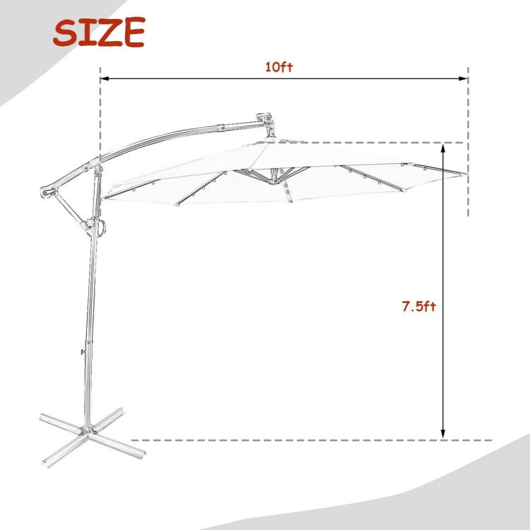 Aimee Lii 10 ft 360° Rotation Solar Powered LED Patio Offset Umbrella without Weight Base, Outdoor Umbrellas for Patio, Orange Aimee Lii 10 ft 360° Rotation Solar Powered LED Patio Offset Umbrella without Weight Base, Outdoor Umbrellas for Patio, Orange