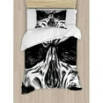 thumbnail image 3 of Halloween Queen Size Duvet Cover Set, Gothic Dead Skull Face Close Up Sketch Evil Anatomy Skeleton Artsy Illustration, Decorative 3 Piece Bedding Set with 2 Pillow Shams, Black White, by Ambesonne, 3 of 3
