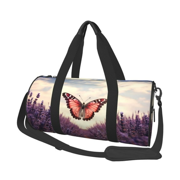 KLL Butterfly Over Lavender Duffle Bag For Men Women Sport Gym Fitness Tote Travel Training Workout Basketball Football Weekender