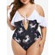 thumbnail image 1 of Hombro más el tamaño del unicornio Estrellas de la luna fría volantes traje de baño Rosegal Leggings de talla grande, 1 of 5