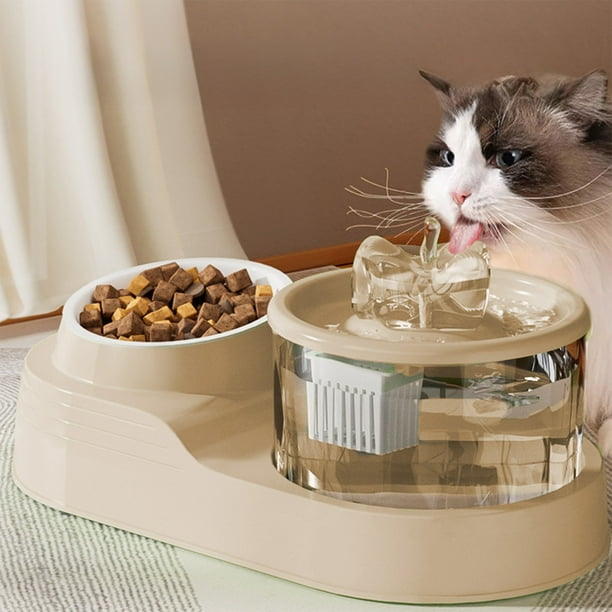 Cuenco para gatos dos en uno con agua potable y protector de cuello. Dispensador automático de agua viva circulante.
