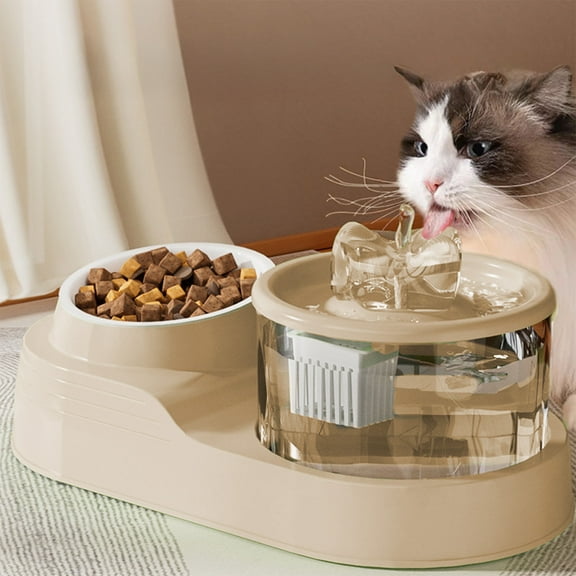 Automatic Cat Water Fountain with Food Bowl, 2-in-1 Pet Feeder and Drinking Dispenser with Circulating Pump, Anti-Slip Base