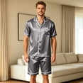 thumbnail image 5 of Mens Pajama Set, Short Sleeve Button Front Open Chest Pocket Tops and Dual Side Shorts Solid Color Sleepwear Nightwear Gray L, 5 of 9
