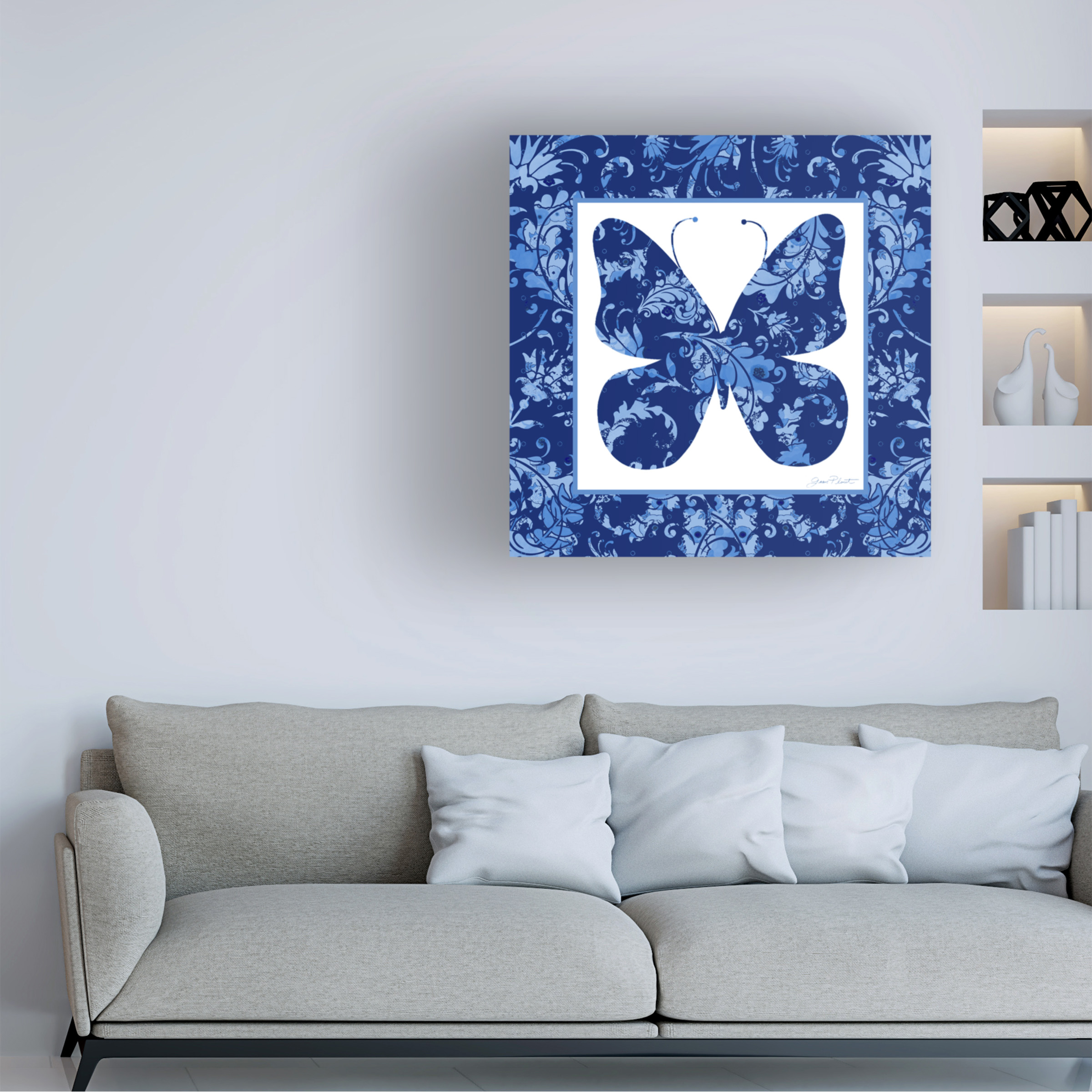 Canvas Wall Art - Jean Plout 'Beautiful Blue Butterflies C' Wall Art for Living Room, Bedroom, or Office DÃ©cor by Trademark Fine Art - 35 x 35 Inches