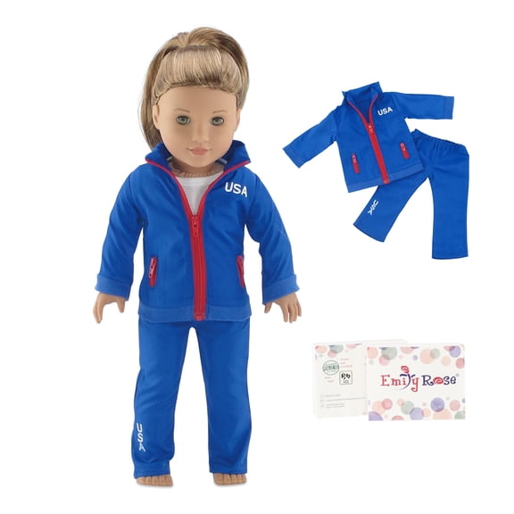 Emily Rose 18" Doll 2-PC Gymnastics & Swim Warm-Up Outfit, Athletic Jacket & Pants Set, Gift Boxed, Fits American Girl Dolls