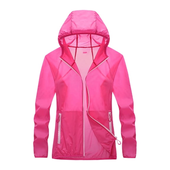 Yuhangmm Women's Lightweight Sun Jacket Outdoor Breathable Casual Outerwear Windproof Thin Layer Summer Hot Pink M