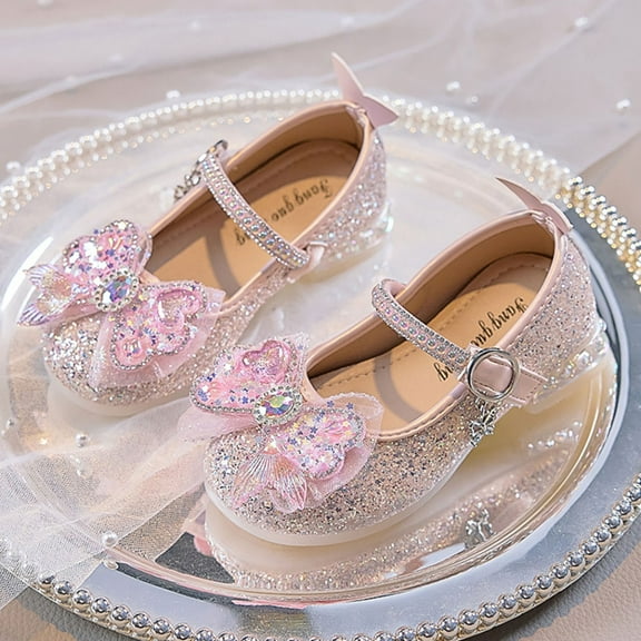 Piuwrlz Kids Glitter Crystal Shoes Girls Closed Toe Shoe New Flat Heel Dress Ballet Flats Pink Size 30