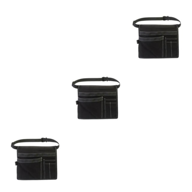 Decodeary Sac de Ceinture Utilitaire Portable pour Jardin Résistant aux Déchirures et à Multiples Poches, Sangle Réglable, Pochette de Ceinture pour Outils de Jardin en Tissu, Noir, Ensemble de 3