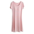 thumbnail image 4 of QUINDOS Cotton Pajamas for Women Plus Size Striped Nightgowns for Women Padded Knee Legth Sleep Dress Casual Short Sleeve Thin Home wear Night Dress, 4 of 4