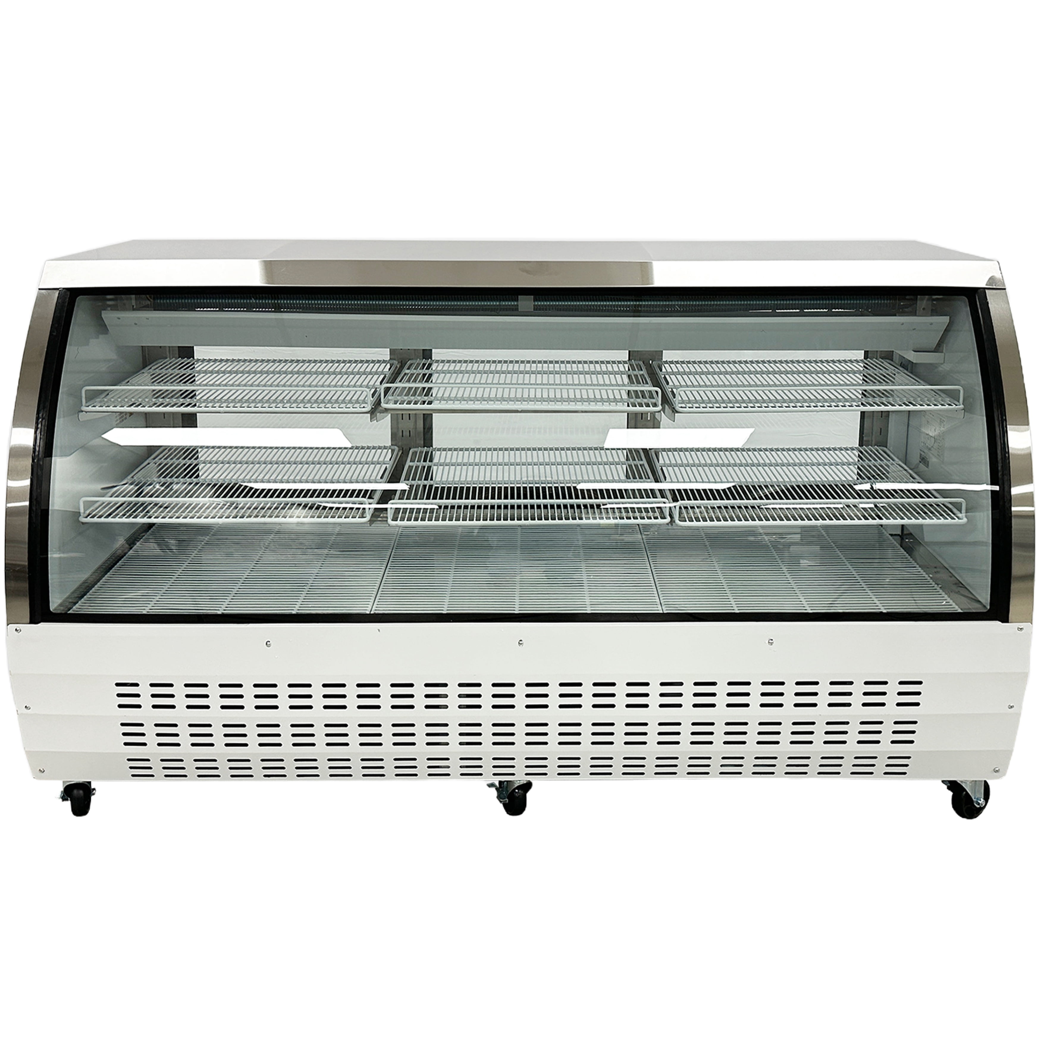 82" Commercial Refrigerated Deli Display Case – Curved Glass Meat & Deli Refrigerator,  Self-Contained Merchandiser with Adjustable Shelves and LED Lighting, Ideal for Grocery Stores, Butcher Shops