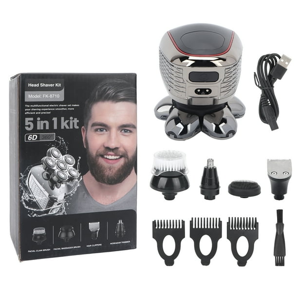 Maquinilla de afeitar eléctrica 6D 5 en 1, multifuncional, recargable, para hombres, recortadora de cabello y kit de aseo.