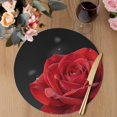 thumbnail image 3 of Red Rose Round 15 Inch Placemats Set of 8, Abstract Spring Flowers Vintage Black HeatResistant Non Slip Place Mats for Dining Table, Wipeable Braided Kitchen Table Mats for Housewarming, 3 of 9