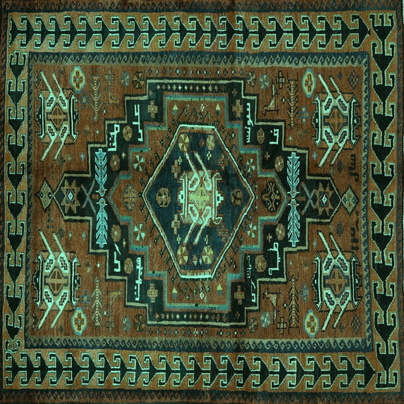 Ahgly Company Machine Washable Indoor Square Persian Turquoise Blue Traditional Area Rugs, 4' Square