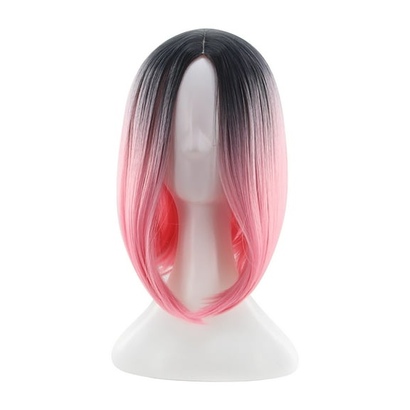 Adbnpza Half Wigs for Pink Women Human Hair Wig Bundles Party Wig Gradient Short Straight Hair Highlight Female Wig Wig Realistic Straight with Flat Bangs Synthetic Colorful