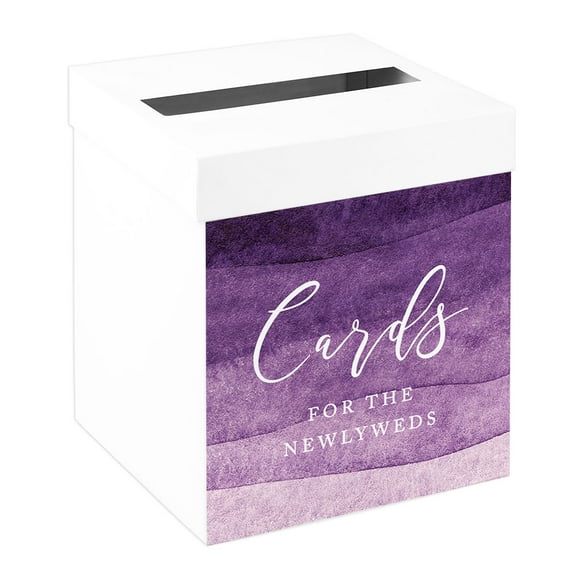Koyal Wholesale Sturdy White Wedding Day Card Box Purple Ombre Watercolor Wedding Gift Boxes for Cards 10x10x10 Inches